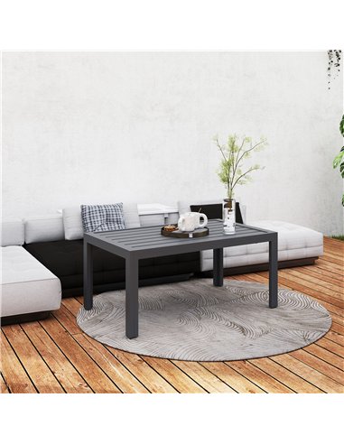 Outsunny Outdoor Side Table, Rectangular Patio Coffee Side Table with Steel Frame and Slat Tabletop for Garden, Balcony, Grey