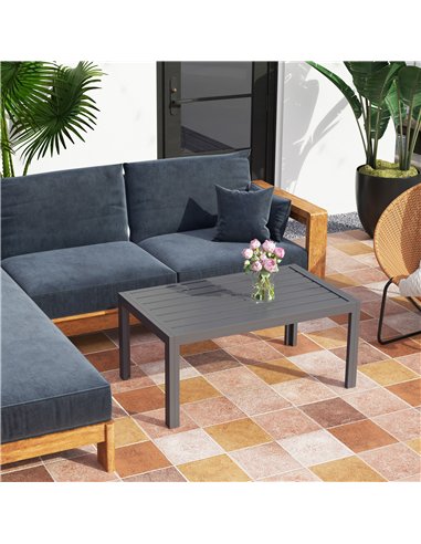 Outsunny Outdoor Side Table, Rectangular Patio Coffee Side Table with Steel Frame and Slat Tabletop for Garden, Balcony, Grey