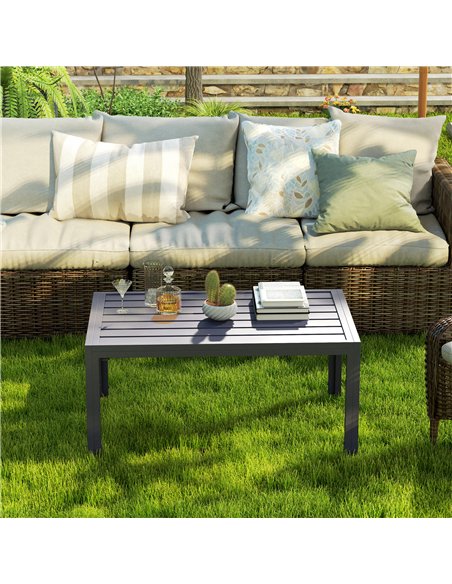 Outsunny Outdoor Side Table, Rectangular Patio Coffee Side Table with Steel Frame and Slat Tabletop for Garden, Balcony, Grey - pic 129421 | FastDaddyshop