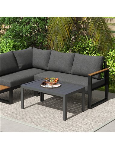 Outsunny Outdoor Side Table, Rectangular Patio Coffee Side Table with Steel Frame and Slat Tabletop for Garden, Balcony, Grey