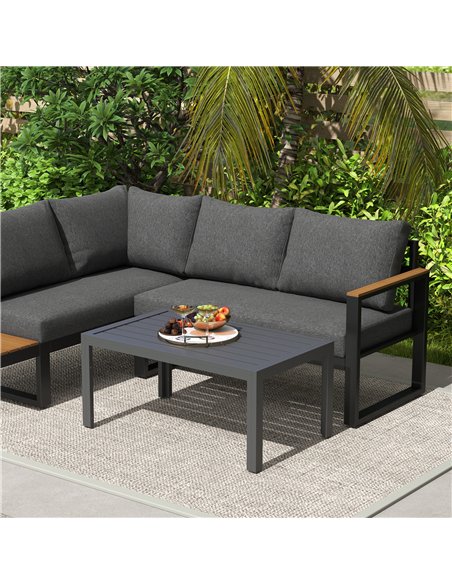 Outsunny Outdoor Side Table, Rectangular Patio Coffee Side Table with Steel Frame and Slat Tabletop for Garden, Balcony, Grey - pic 129422 | FastDaddyshop