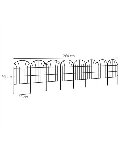 Outsunny Metal Decorative Outdoor Picket Fence Panels Set of 8, Black