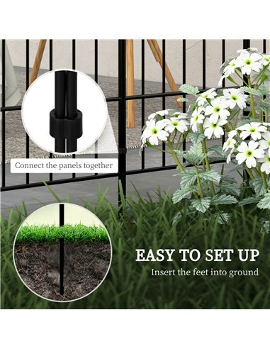 Outsunny Metal Decorative Outdoor Picket Fence Panels Set of 8, Black