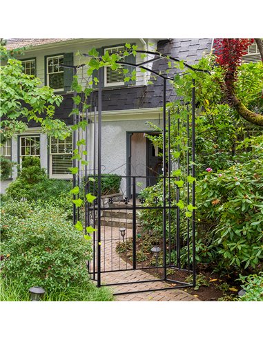 Outsunny Garden Outdoor Entrance Arch with Door Outdoor Patio Decoration for Rose Trellis Arbour Climbing Plant 131L x 49W x 200