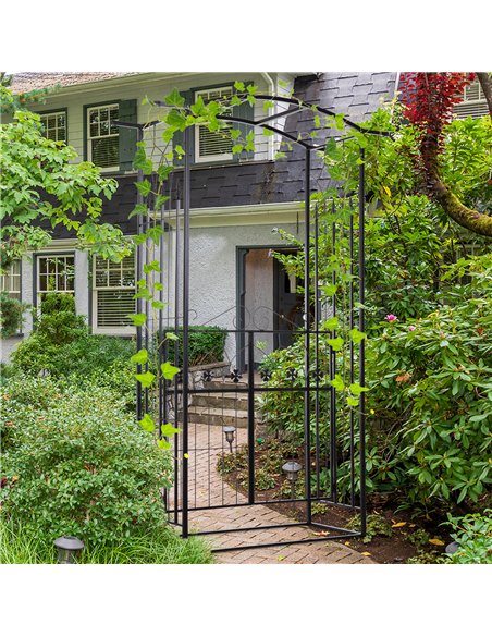 Outsunny Garden Outdoor Entrance Arch with Door Outdoor Patio Decoration for Rose Trellis Arbour Climbing Plant 131L x 49W x 200 - pic 129442 | FastDaddyshop