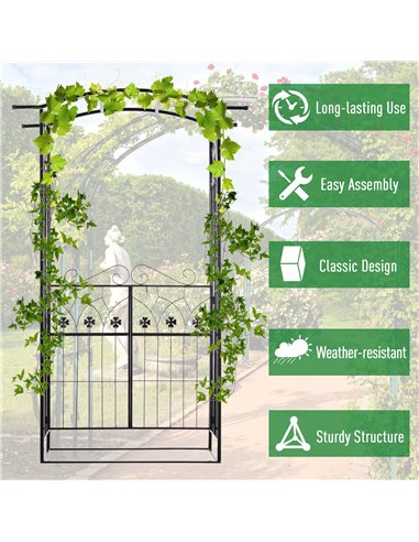 Outsunny Garden Outdoor Entrance Arch with Door Outdoor Patio Decoration for Rose Trellis Arbour Climbing Plant 131L x 49W x 200
