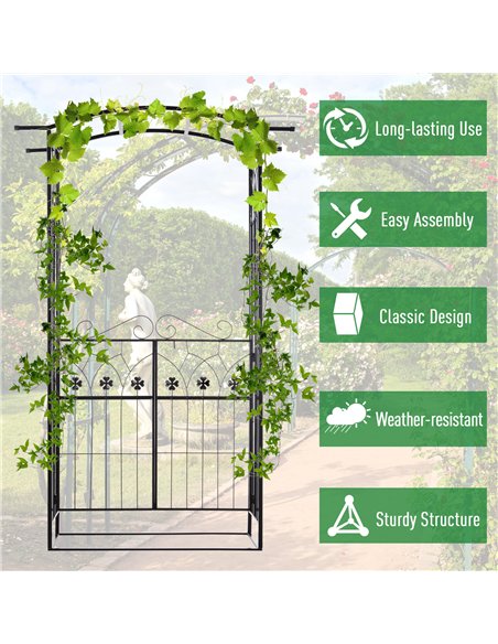 Outsunny Garden Outdoor Entrance Arch with Door Outdoor Patio Decoration for Rose Trellis Arbour Climbing Plant 131L x 49W x 200 - pic 129445 | FastDaddyshop