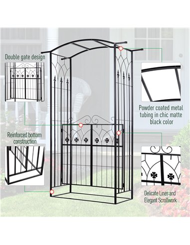 Outsunny Garden Outdoor Entrance Arch with Door Outdoor Patio Decoration for Rose Trellis Arbour Climbing Plant 131L x 49W x 200