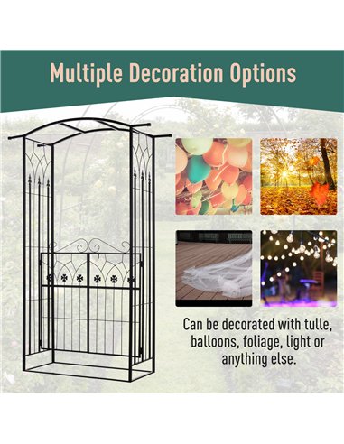 Outsunny Garden Outdoor Entrance Arch with Door Outdoor Patio Decoration for Rose Trellis Arbour Climbing Plant 131L x 49W x 200