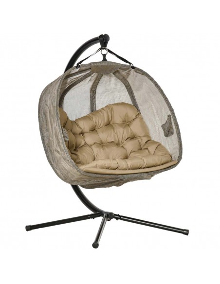 Outsunny 2 Seaters Hanging Hammock Chair with Stand, Cushion, Brown - pic 12945 | FastDaddyshop