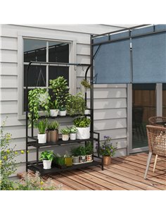 Outsunny 3 Tiered Plant Rack with Hanging Hooks, Tall Plant Stand for Indoor Outdoor Porch Balcony Use, Black 2