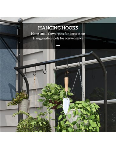 Outsunny 3 Tiered Plant Rack with Hanging Hooks, Tall Plant Stand for Indoor Outdoor Porch Balcony Use, Black