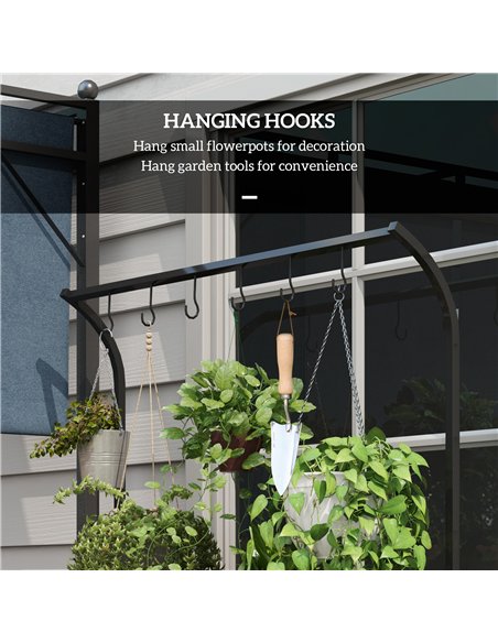 Outsunny 3 Tiered Plant Rack with Hanging Hooks, Tall Plant Stand for Indoor Outdoor Porch Balcony Use, Black - pic 129454 | FastDaddyshop