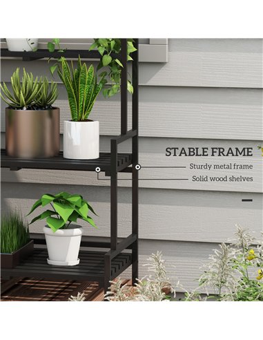 Outsunny 3 Tiered Plant Rack with Hanging Hooks, Tall Plant Stand for Indoor Outdoor Porch Balcony Use, Black