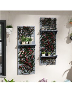 Outsunny Wall Mounted Plant Stands Set of 2, Fir Wood Flower Stand with Shelves and Slatted Trellis for Patio, Balcony, Porch 2