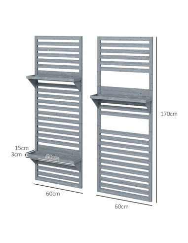 Outsunny Wall Mounted Plant Stands Set of 2, Fir Wood Flower Stand with Shelves and Slatted Trellis for Patio, Balcony, Porch