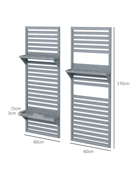 Outsunny Wall Mounted Plant Stands Set of 2, Fir Wood Flower Stand with Shelves and Slatted Trellis for Patio, Balcony, Porch - pic 129461 | FastDaddyshop