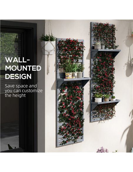 Outsunny Wall Mounted Plant Stands Set of 2, Fir Wood Flower Stand with Shelves and Slatted Trellis for Patio, Balcony, Porch - pic 129464 | FastDaddyshop