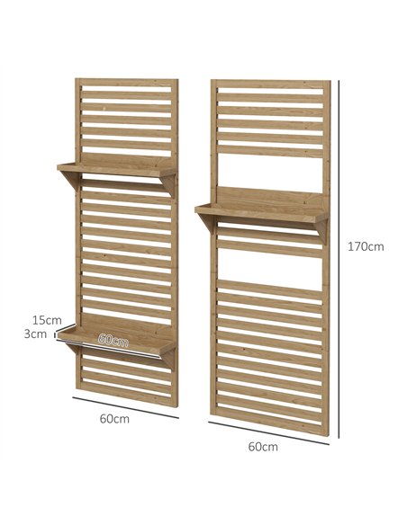 Outsunny Wall Mounted Plant Stands Set of 2, Fir Wood Flower Stand with Shelves and Slatted Trellis for Patio, Balcony, Porch - pic 129470 | FastDaddyshop