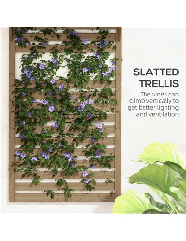 Outsunny Wall Mounted Plant Stands Set of 2, Fir Wood Flower Stand with Shelves and Slatted Trellis for Patio, Balcony, Porch