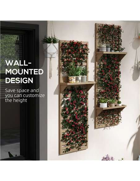 Outsunny Wall Mounted Plant Stands Set of 2, Fir Wood Flower Stand with Shelves and Slatted Trellis for Patio, Balcony, Porch - pic 129473 | FastDaddyshop