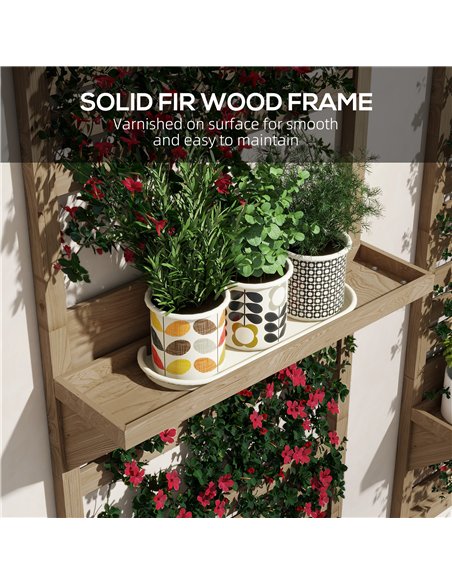 Outsunny Wall Mounted Plant Stands Set of 2, Fir Wood Flower Stand with Shelves and Slatted Trellis for Patio, Balcony, Porch - pic 129474 | FastDaddyshop