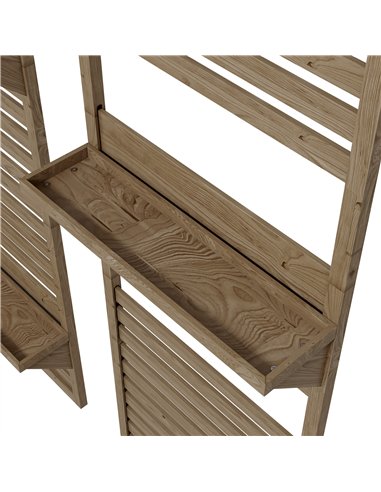 Outsunny Wall Mounted Plant Stands Set of 2, Fir Wood Flower Stand with Shelves and Slatted Trellis for Patio, Balcony, Porch