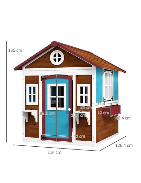 Outsunny Wooden Playhouse with Doors, Windows, Plant Pots, Boxes, for 3-8 Years - Dark Brown - pic 129479 | FastDaddyshop