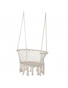 Outsunny Hanging Hammock Chair with Metal Frame and Cushion, Cream White