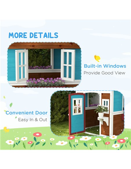Outsunny Wooden Playhouse with Doors, Windows, Plant Pots, Boxes, for 3-8 Years - Dark Brown - pic 129483 | FastDaddyshop