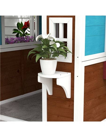 Outsunny Wooden Playhouse with Doors, Windows, Plant Pots, Boxes, for 3-8 Years - Dark Brown - pic 129484 | FastDaddyshop