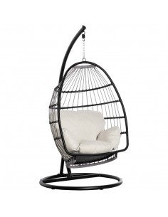 Outsunny Rattan Hanging Egg Chair, Hammock with Folding Design, Cushion, Black