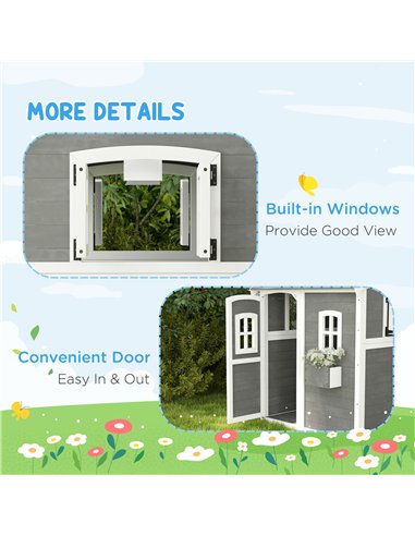 Outsunny Wooden Playhouse for Kids with Doors, Windows, Plant Box, Floors, for Ages 3-8 Years, for Gardens, Lawns, Patios - Grey