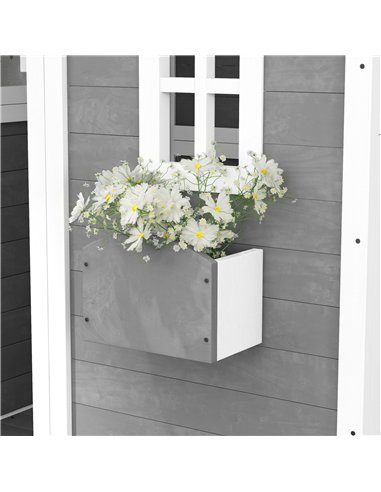 Outsunny Wooden Playhouse for Kids with Doors, Windows, Plant Box, Floors, for Ages 3-8 Years, for Gardens, Lawns, Patios - Grey