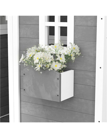 Outsunny Wooden Playhouse for Kids with Doors, Windows, Plant Box, Floors, for Ages 3-8 Years, for Gardens, Lawns, Patios - Grey - pic 129494 | FastDaddyshop