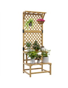 Outsunny Wooden Plant Stand, with Trellis - Natural Finish
