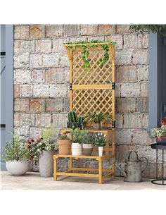 Outsunny Wooden Plant Stand, with Trellis - Natural Finish 2
