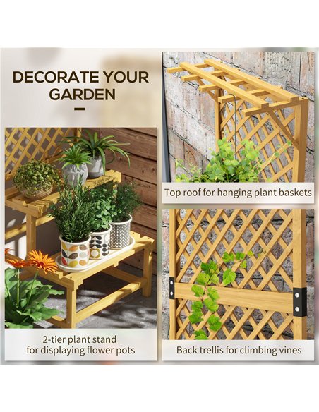 Outsunny Wooden Plant Stand, with Trellis - Natural Finish - pic 129498 | FastDaddyshop