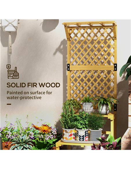 Outsunny Wooden Plant Stand, with Trellis - Natural Finish - pic 129499 | FastDaddyshop