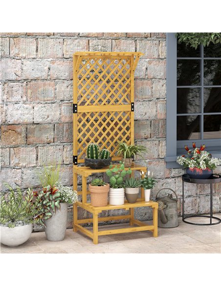 Outsunny Wooden Plant Stand, with Trellis - Natural Finish - pic 129500 | FastDaddyshop