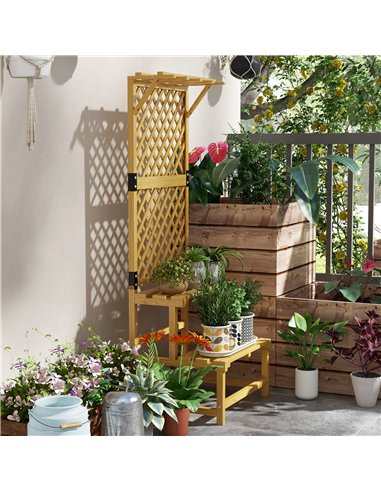 Outsunny Wooden Plant Stand, with Trellis - Natural Finish