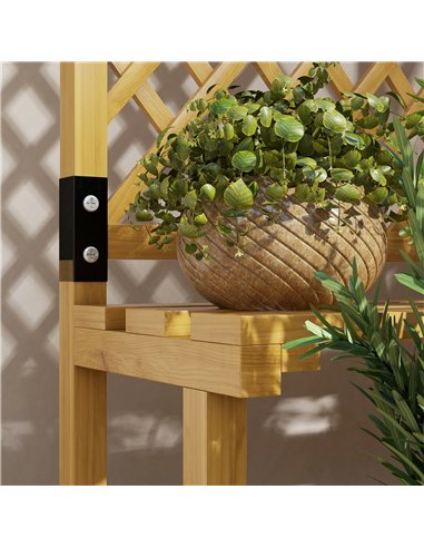 Outsunny Wooden Plant Stand, with Trellis - Natural Finish