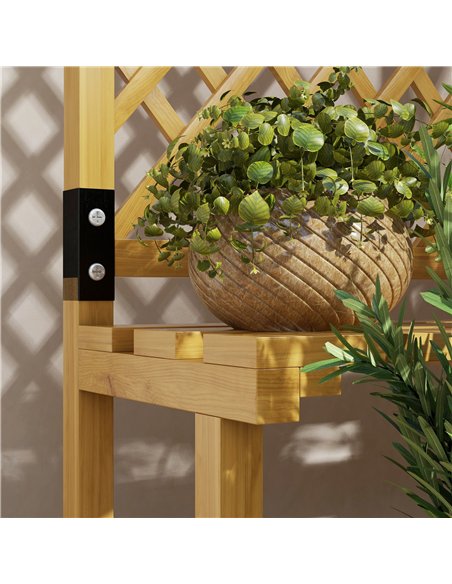 Outsunny Wooden Plant Stand, with Trellis - Natural Finish - pic 129502 | FastDaddyshop