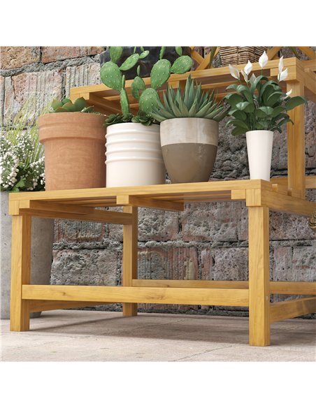 Outsunny Wooden Plant Stand, with Trellis - Natural Finish - pic 129503 | FastDaddyshop