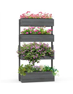 Outsunny Four-Tier Basket Wooden Plant Stand - Grey
