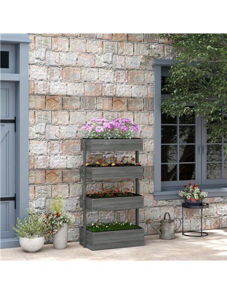 Outsunny Four-Tier Basket Wooden Plant Stand - Grey - pic 129514 | FastDaddyshop