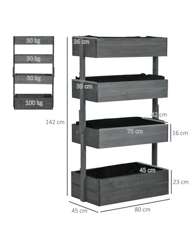 Outsunny Four-Tier Basket Wooden Plant Stand - Grey