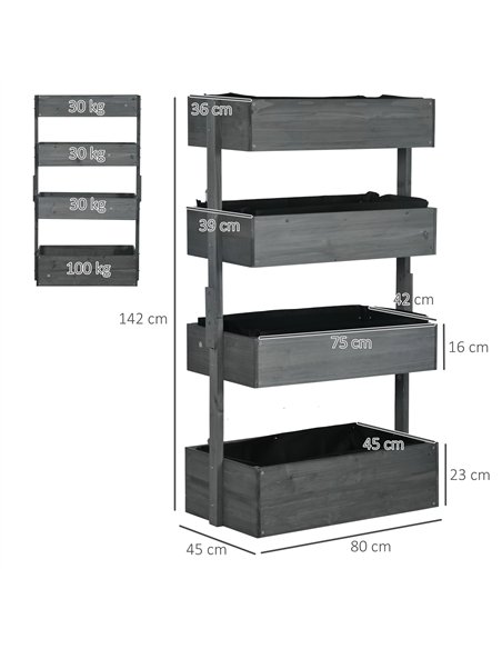 Outsunny Four-Tier Basket Wooden Plant Stand - Grey - pic 129515 | FastDaddyshop