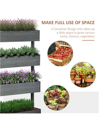 Outsunny Four-Tier Basket Wooden Plant Stand - Grey