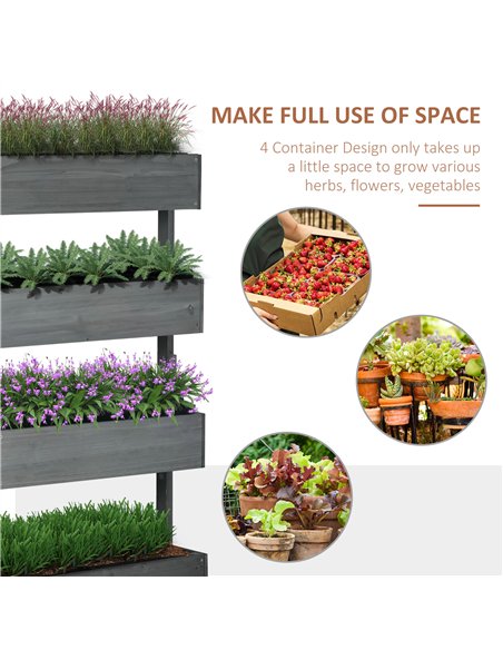 Outsunny Four-Tier Basket Wooden Plant Stand - Grey - pic 129516 | FastDaddyshop